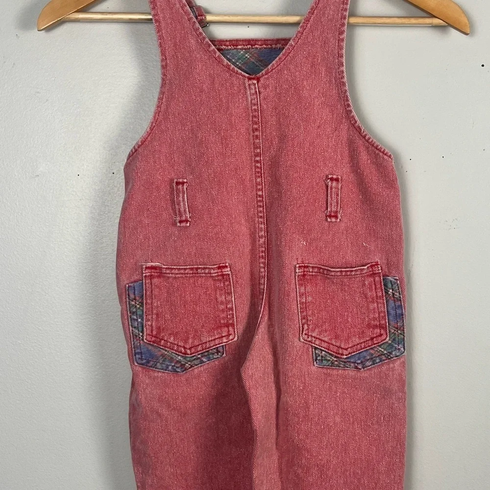 Vintage 1980s red carters overalls size 3T plaid detailing